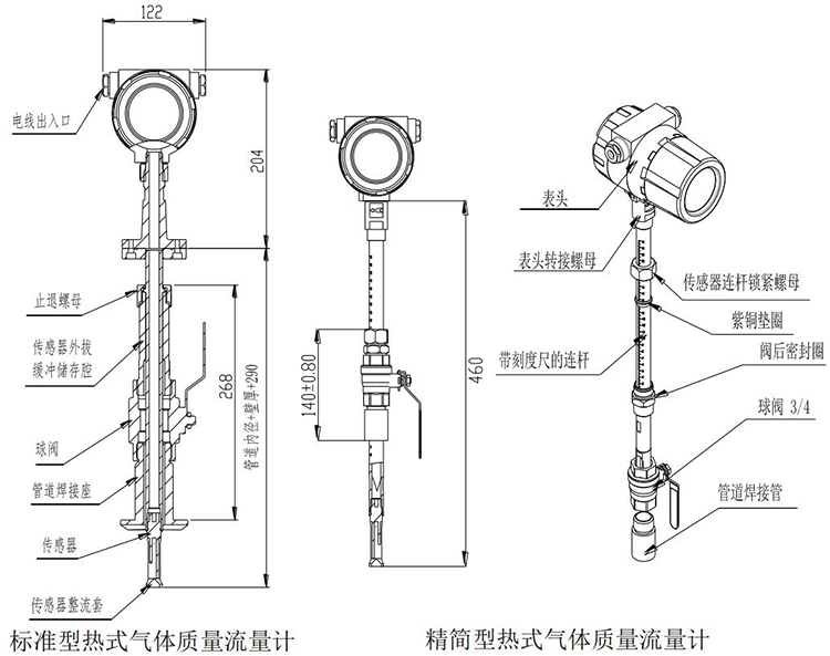 烟气热式质量流量计插入式结构尺寸图