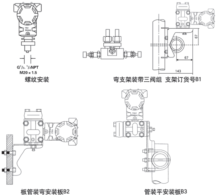 防腐差压变送器安装方式示意图