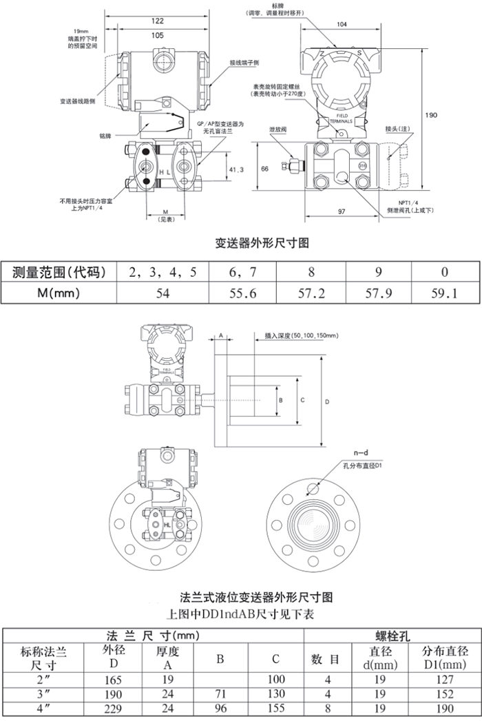 蒸汽差压变送器规格尺寸表